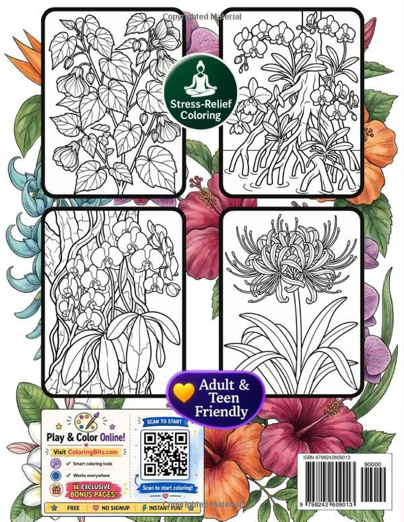 Tropical Flowers Coloring Book: Calming Tropical Blooms for Relaxation and Creative Escape (Floral coloring)