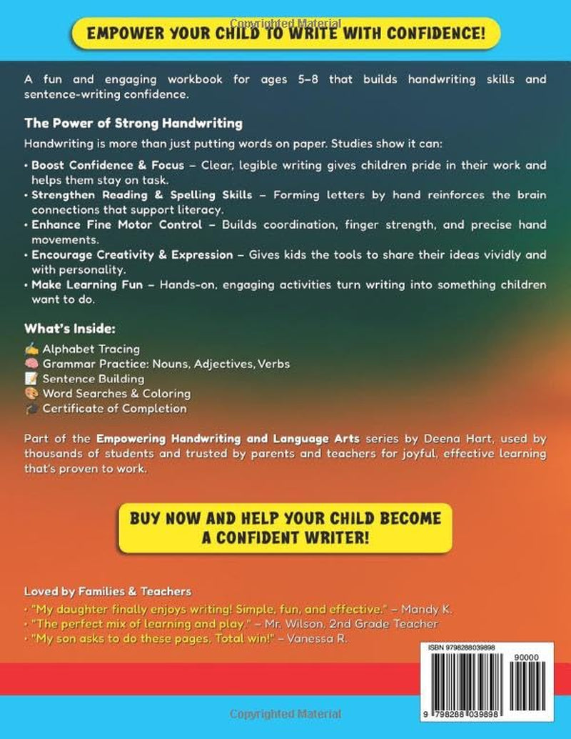 I Can Write Sentences: Handwriting Practice Workbook for Kids 5–8 and Kindergarten : Letter Tracing, Grammar, Sentence Writing Activities, and More! (Empowering Handwriting and Language Arts)