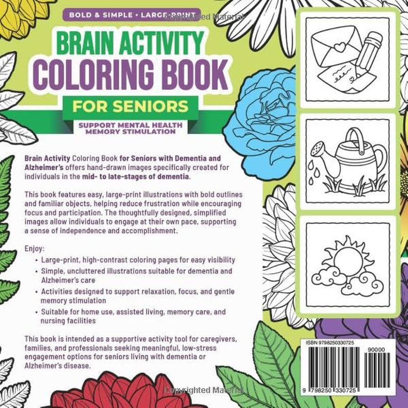 Brain Activity Coloring Book for Seniors with Dementia and Alzheimer’s: Easy, Large-Print and Relaxing Coloring Activities for Mid- to Late-Stage ... Support Mental Health and Memory Stimulation