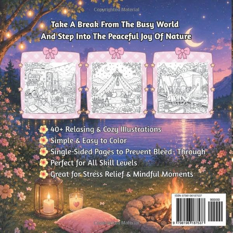 ZOOM OUT Relax in a Cozy Camp: Coloring Book For Kids & Adults | Cute and Easy Cozy Camping Coloring Pages for Relaxation, Stress Relief, and Creative Fun