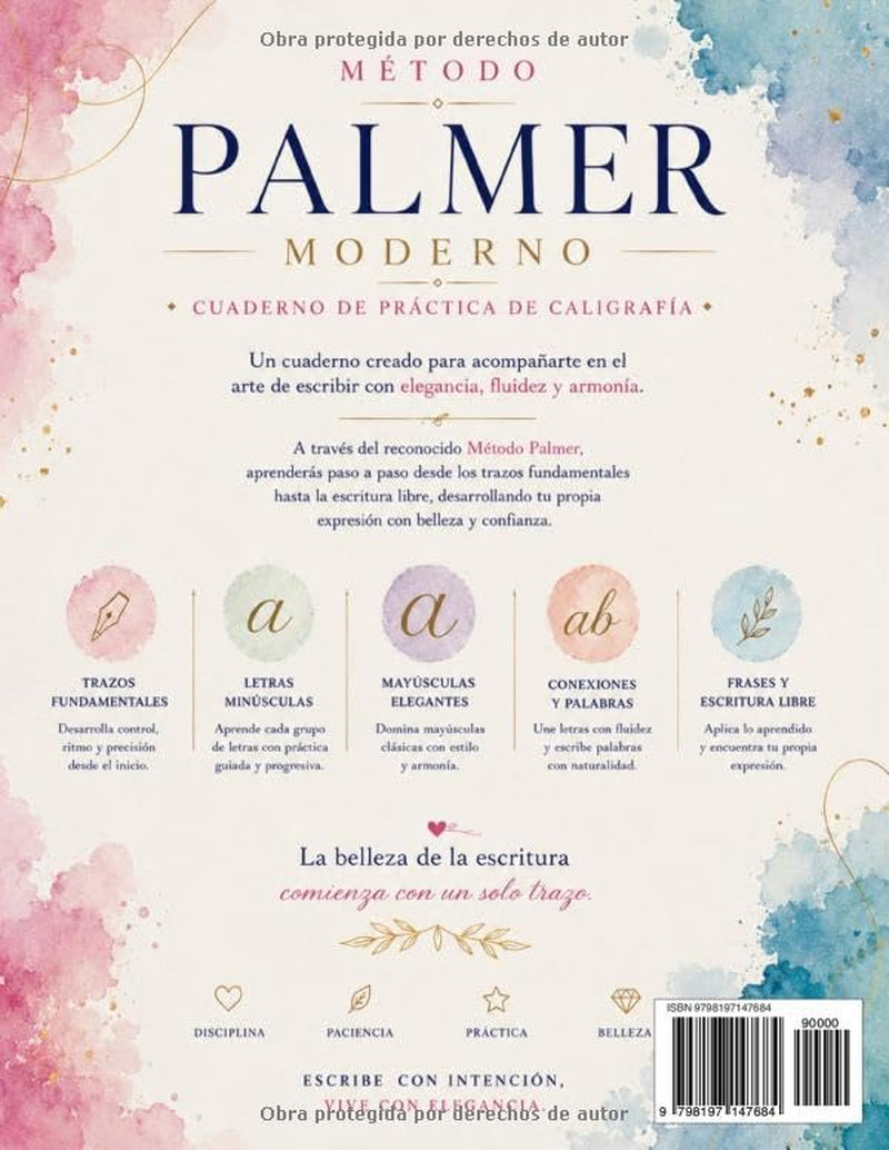 Cuaderno de caligrafía para adultos Método Palmer: Cuaderno de ejercicios para mejorar la escritura a mano, desarrollar una escritura cursiva elegante ... de forma progresiva (Spanish Edition)