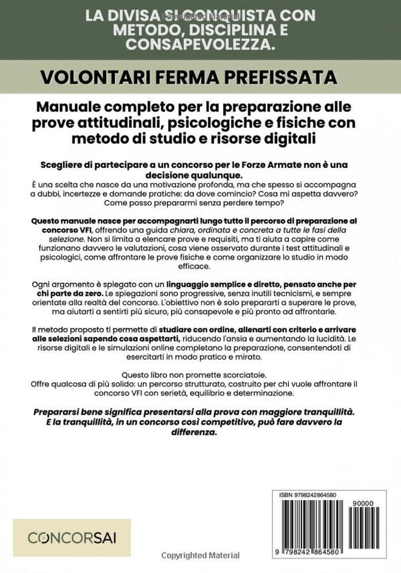 CONCORSO VFI – Esercito, Marina e Aeronautica: Manuale Completo per Superare la Selezione: Prove attitudinali a quiz, Test psicologici, Colloquio e ... INCLUSE Risorse Digitali (Italian Edition)