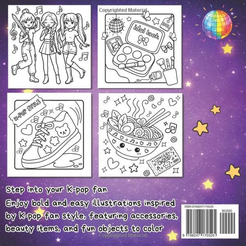 K-Pop Fan Style Coloring Book: Bold and Easy Coloring for Teens and K-Pop Fans, Featuring Cute and Aesthetic Music-Themed Designs, Accessories and ... Perfect Gift for Girls, Kids and K-Pop Lovers
