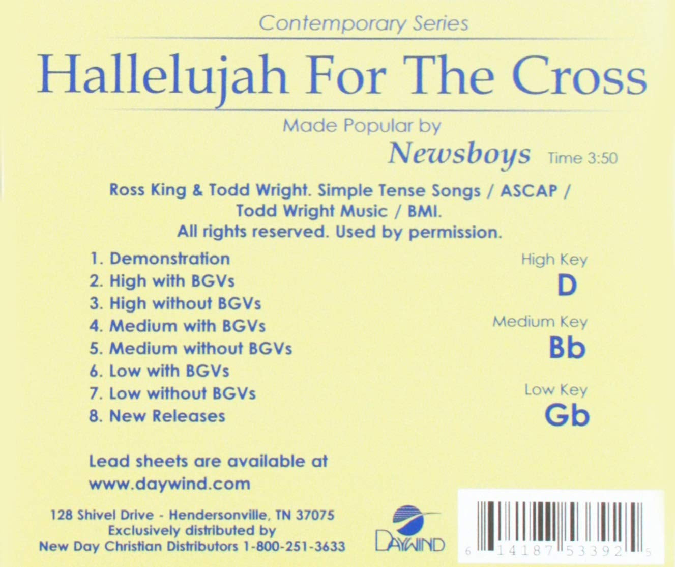 Hallelujah For The Cross Accompaniment/Performance Track Daywind Soundtracks