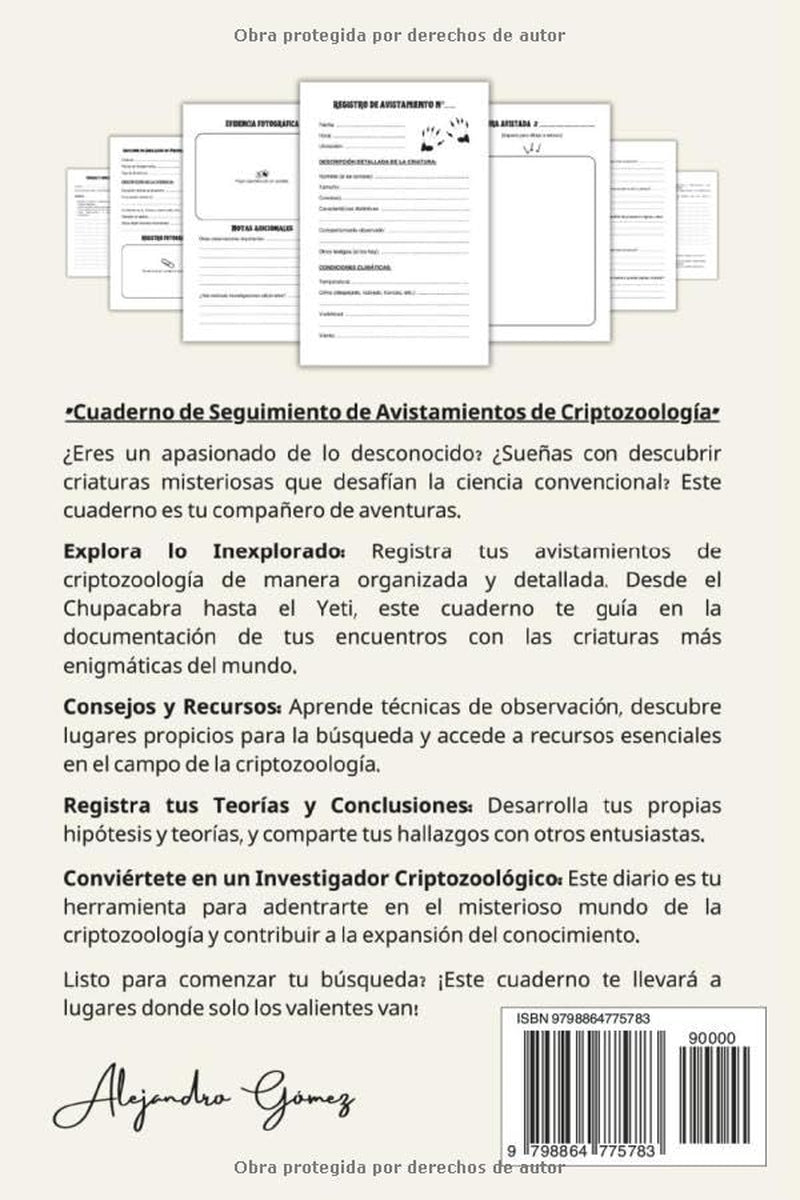 CUADERNO DE SEGUIMIENTO DE AVISTAMIENTOS DE CRIPTOZOOLOGÍA: Explora, Registra y Analiza Encuentros con Criaturas Misteriosas en Este Cuaderno de ... Pasión al Siguiente Nivel! (Spanish Edition)