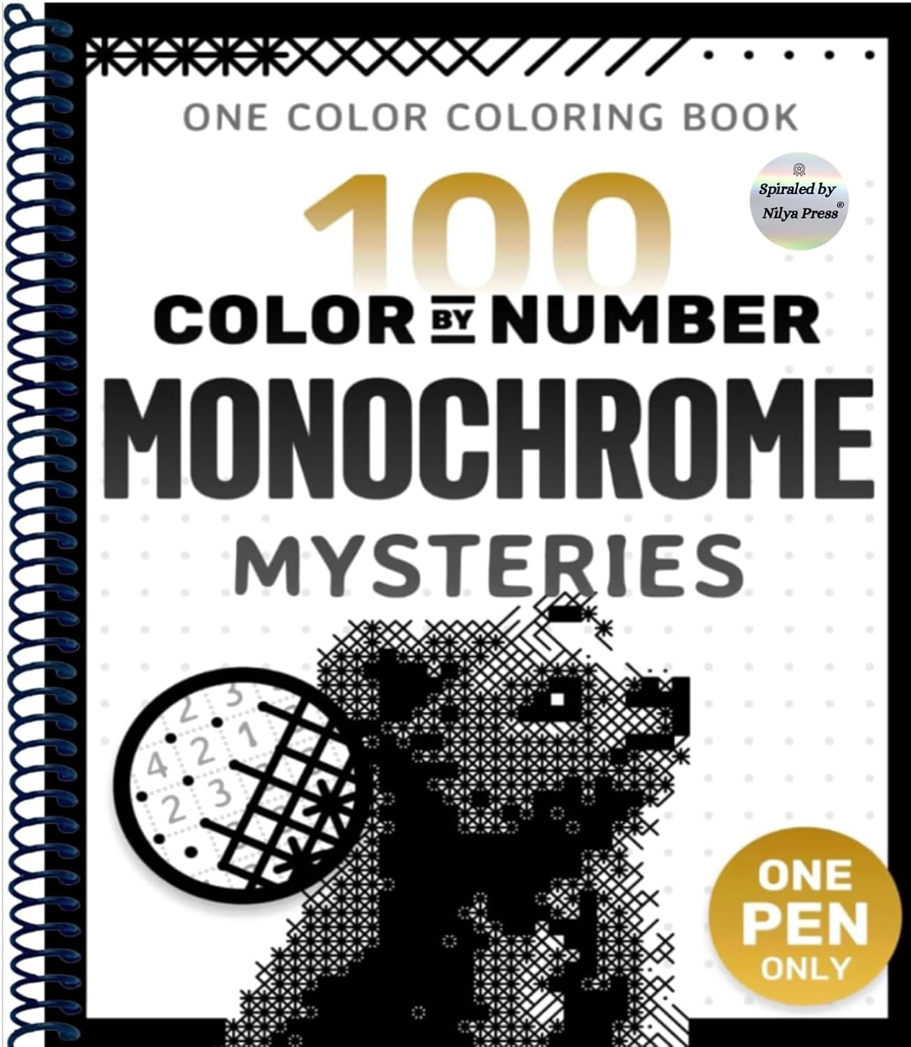 100 Color by Number Monochrome Mysteries: A One Color Coloring Book For Adults Relaxation and Wonder – Black and White Mystery Reveal (Pixelcolorist Quest)