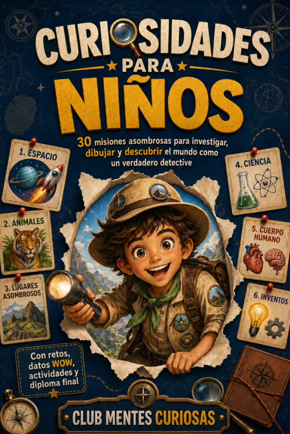 CURIOSIDADES PARA NIÑOS: 30 Misiones asombrosas para investigar, dibujar y descubrir el mundo como un verdadero detective (Spanish Edition)
