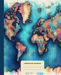Composition Notebook College Ruled: World Map Colorful Aesthetic Illustration | Lined Paper Journal For School, College, Office, Work - 7.5" x 9.25" - 110 Pages