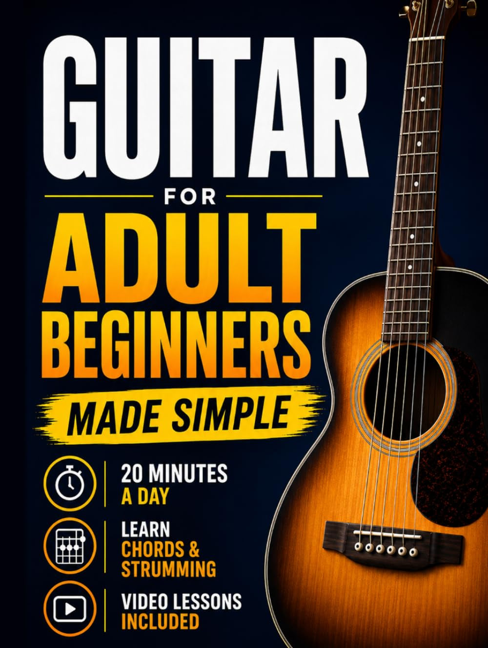 Guitar Book for Adult Beginners: Pick Up the Guitar Again and Play Real Songs in 20 Minutes a Day. A 6-Week Acoustic Guitar Method with Chords, TAB, and Strumming. No Music Reading Required