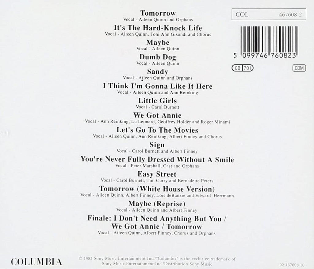 Annie Soundtrack U.S. edition - 15 Tracks featuring Aileen Quinn + Carol Burnett + Albert Finney + Tim Curry + Bernadette Peters