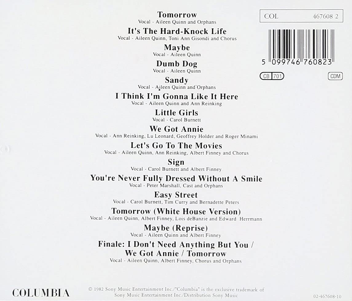 Annie Soundtrack U.S. edition - 15 Tracks featuring Aileen Quinn + Carol Burnett + Albert Finney + Tim Curry + Bernadette Peters