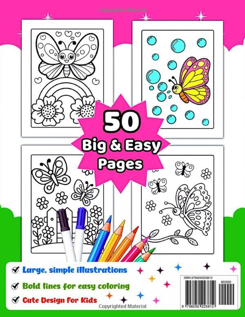 Cute Butterfly Coloring Book for Kids Ages 4–8: 50 Easy and Adorable Kawaii Designs with Bold Outlines for Little Hands