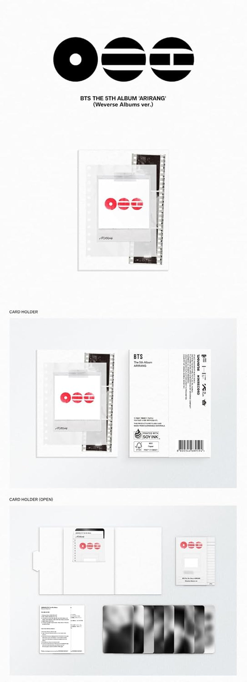 BTS ARIRANG 5th Album Weverse Albums Version Card Holder+PhotoCard+Qrcard+Guide+Tracking Sealed Bangtan