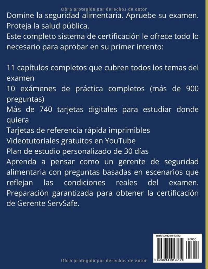 GUÍA DE ESTUDIO PARA EL EXAMEN DE GERENTE DE SERVSAFE 2026-2027: Preparación completa para la certificación con 10 exámenes completos, más de 900 ... probadas para aprobar (Spanish Edition)
