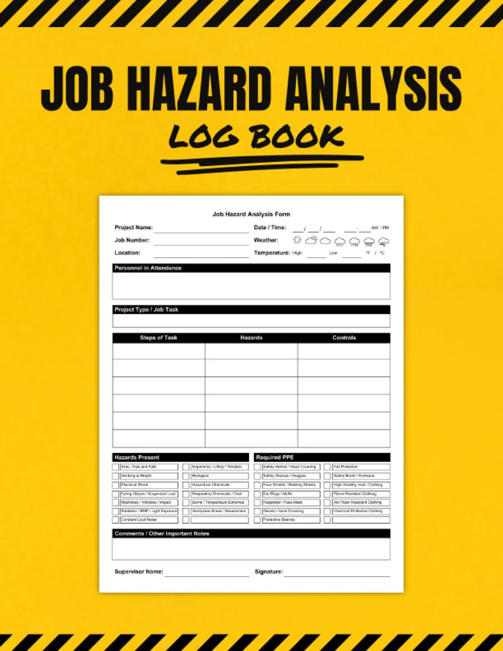 Job Hazard Analysis Log Book: 100 Form Pages, 8.5 x 11 in. Large Format Paperback Log Book