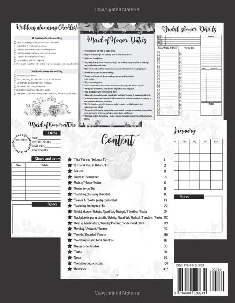 Maid Of Honor Planner: Wedding Duties Checklist Tasks Organizer Journal for Maid or Matron Of Honour | Bachelorette Party and Bridal Shower Planning | Proposal Gifts From The Bride