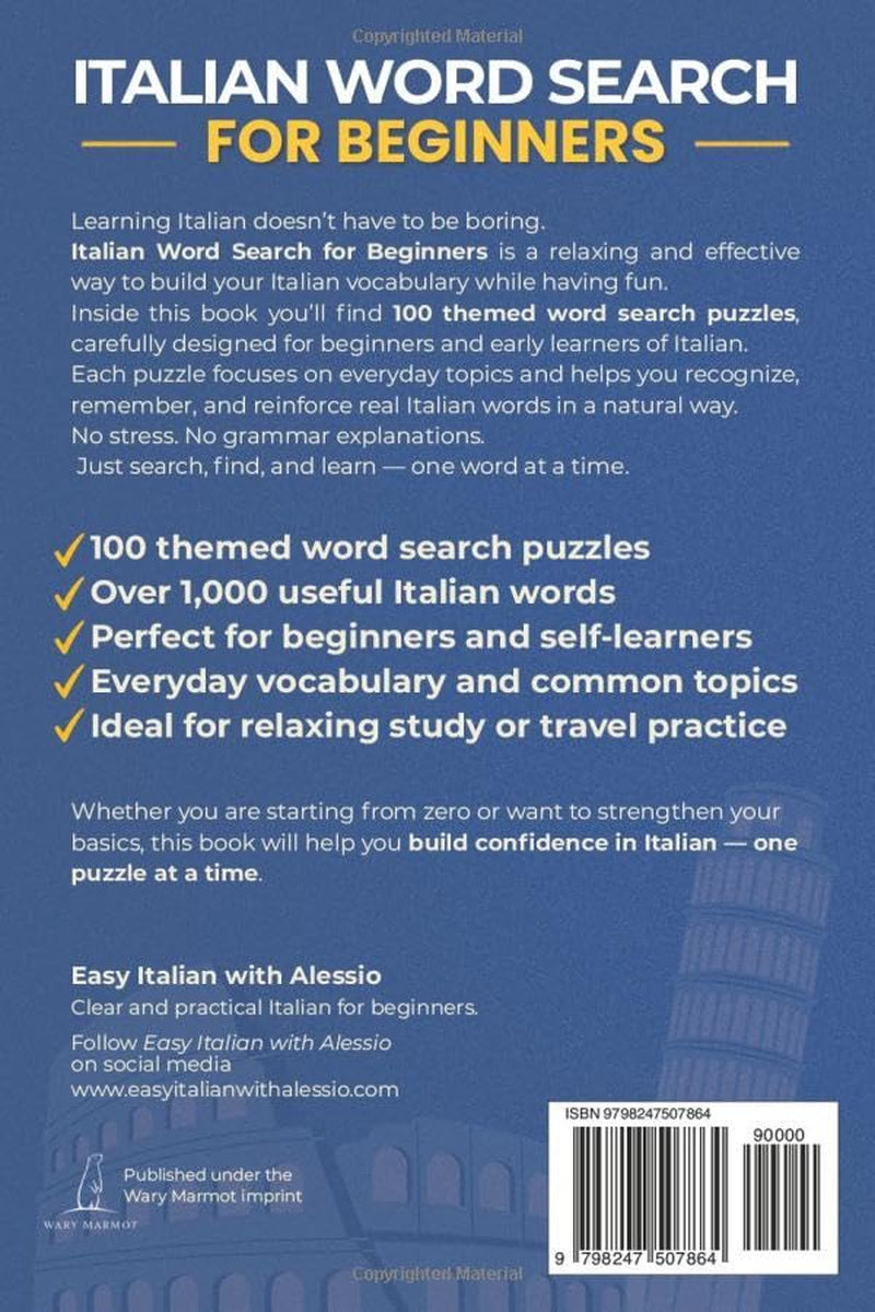 Italian Word Search for Beginners: 100 Themed Puzzles to Build Over 1,000 Italian Words (Language Word Games)