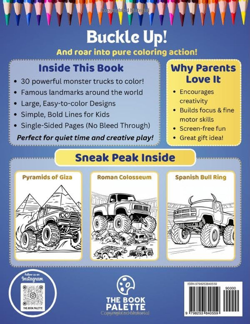 Monster Truck Coloring Book for Kids 4-8: World Tour Adventure with Big & Easy Designs, Perfect for Boys & Girls Who Love Trucks & Cars (Sports & Cars Coloring Books for Kids!)