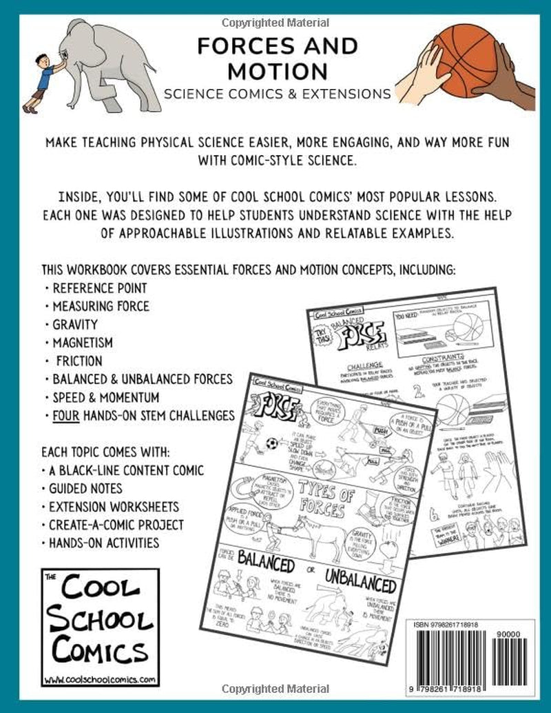 Force and Motion Workbook for Kids Homeschool Middle School Physical Science Comics Visual Learning Teacher Resources Childrens Education ESL ELL: ... for Kids in a Print-and-Go Comic Format