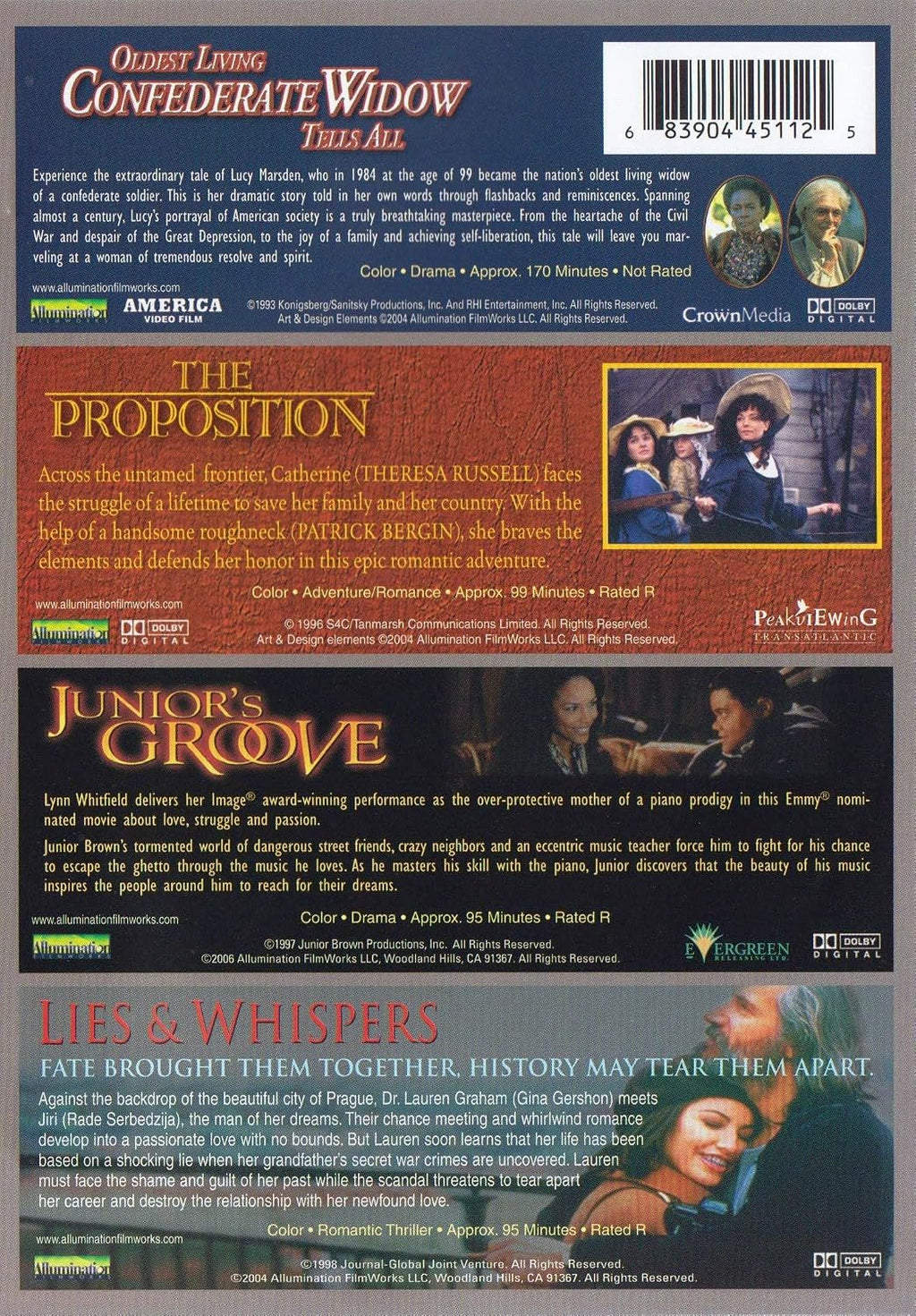 Oldest Living Confederate Widow Tells All / The Proposition / Junior's Groove / Lies & Whispers (4 Movie Pack)