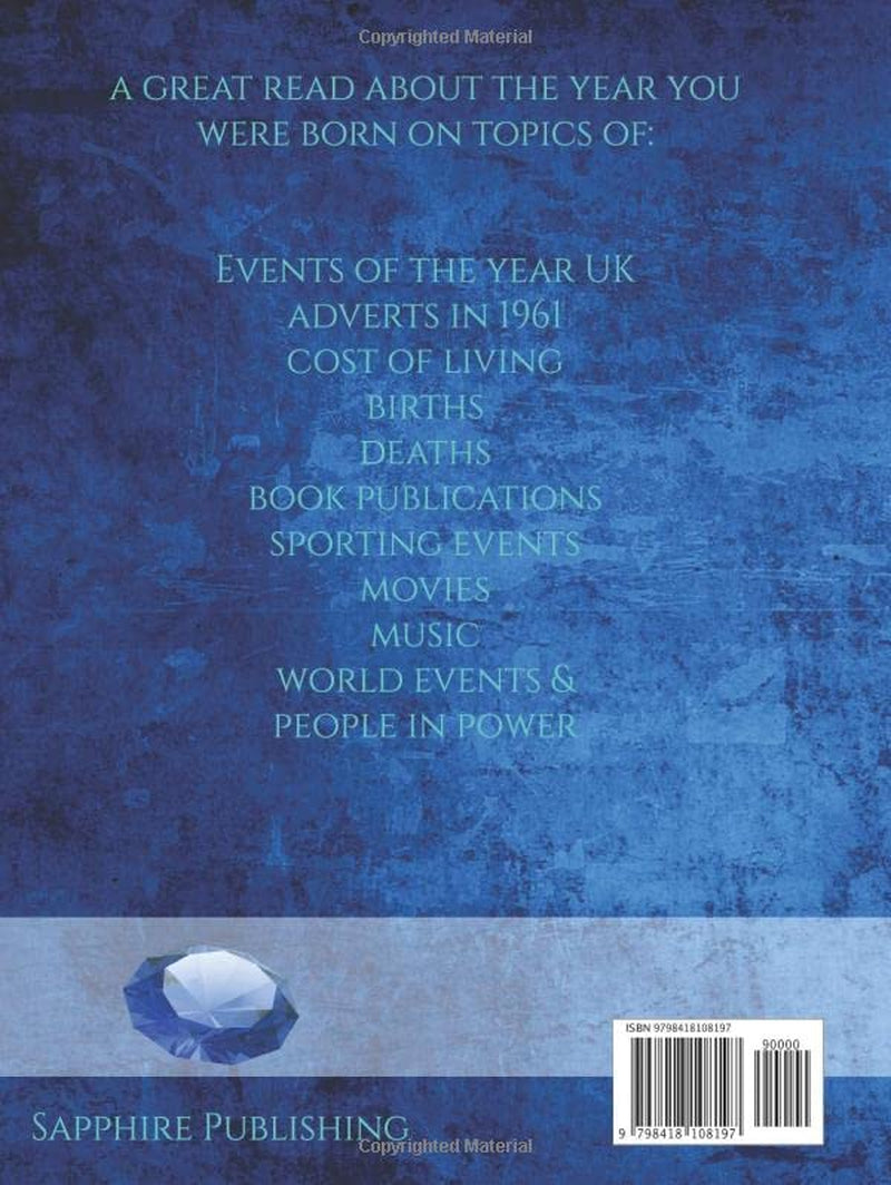 The Year You Were Born 1961: 1961 UK Yearbook. This 88 page A4 book is full of interesting facts and trivia over many topics.