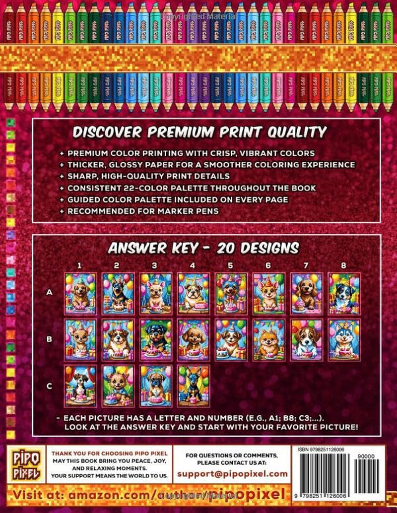 Color by Number - Birthday Puppies - Mystery Mosaic Coloring Book - Vol. 05: 20 Designs in Pixel Art - Adorable Party Pups Waiting To Be Revealed (Premium Print - Color by Number)