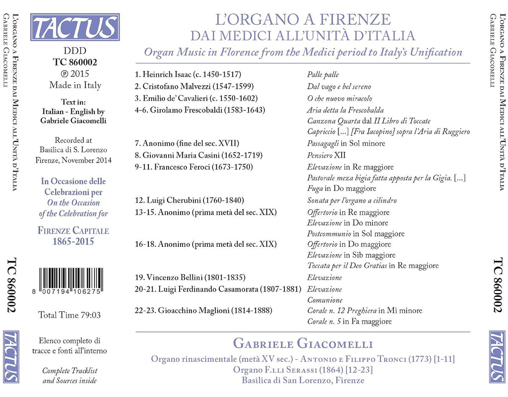 Organ in Florence from the Medici Period to Italy