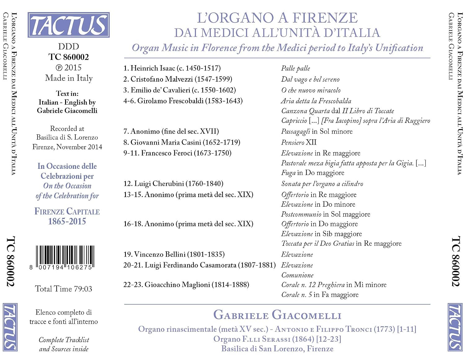 Organ in Florence from the Medici Period to Italy