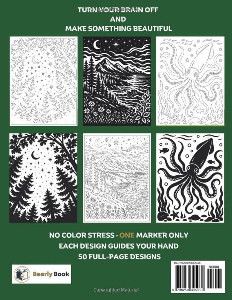 Dark & Wild Monochrome Coloring Book: 50 High-Contrast Nature Escapes, Woodland Wildlife, Moonlit Wilderness & Ocean Scenes - Relaxing Dark Aesthetic ... Relief & Focus (Monochrome JustOneColor)