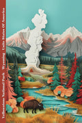 Notebook Yellowstone Wyoming: Blank lined paper - Unite States Of America Illustration: 6x9 Inches - Buffalo and Geyser papercut design - Journal