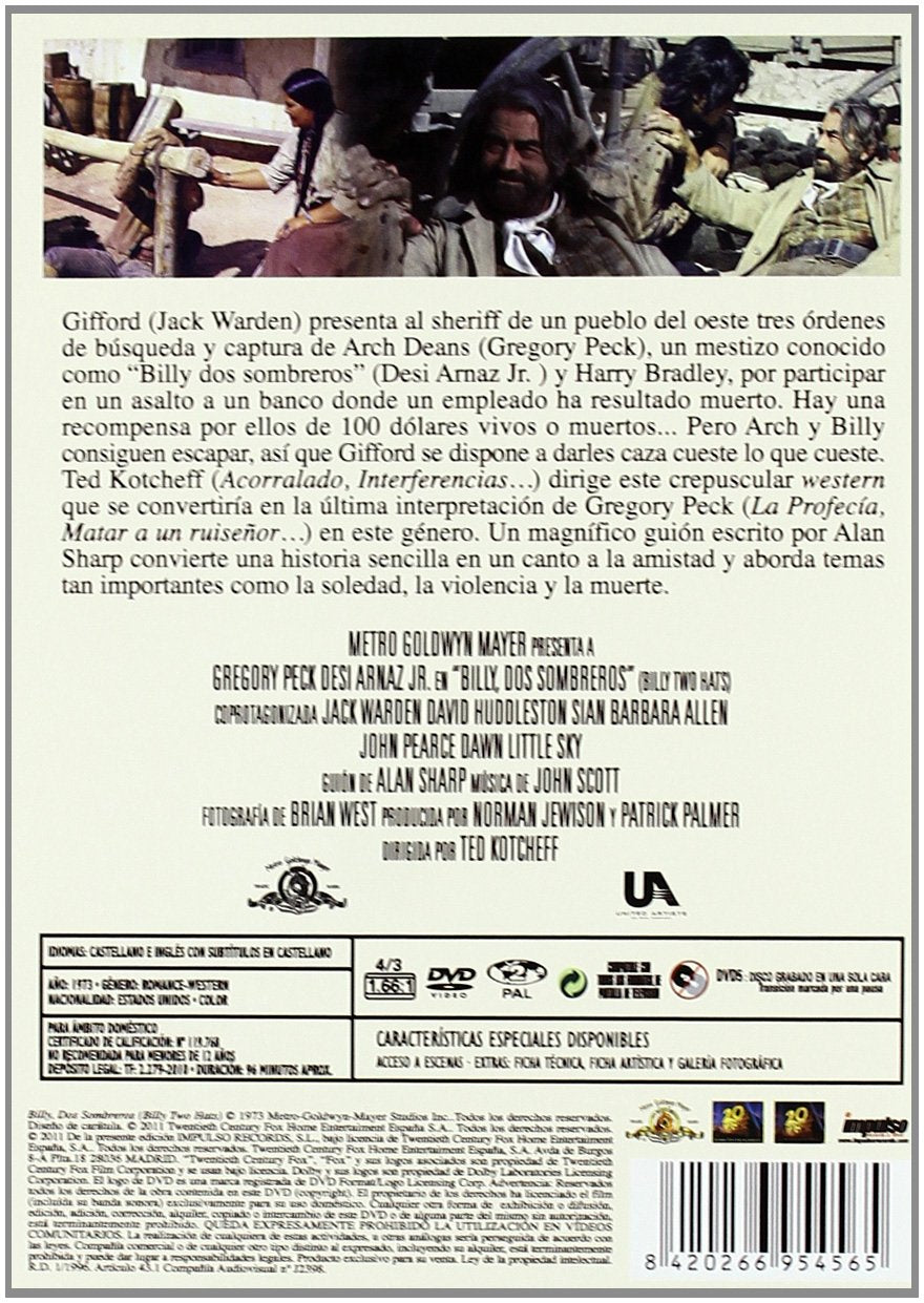 Billy Two Hats (1974) ( The Lady and the Outlaw (Billy 2 Hats) ) [ NON-USA FORMAT, PAL, Reg.2 Import - Spain ]