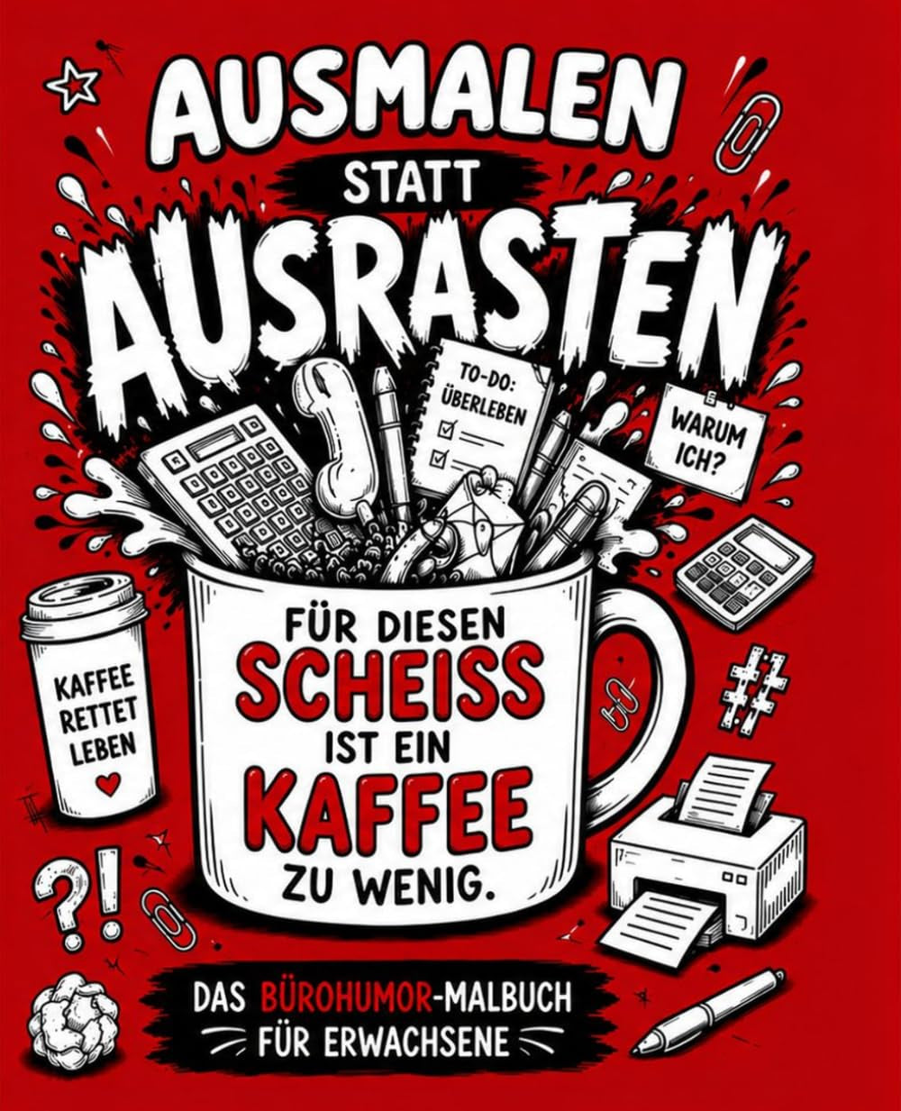 Ausmalen statt Ausrasten - Malbuch Büroedition: Wenn Kaffee allein nicht mehr hilft: Das Bürohumor-Malbuch für Erwachsene mit 50 frechen Sprüchen zum Ausmalen (German Edition)