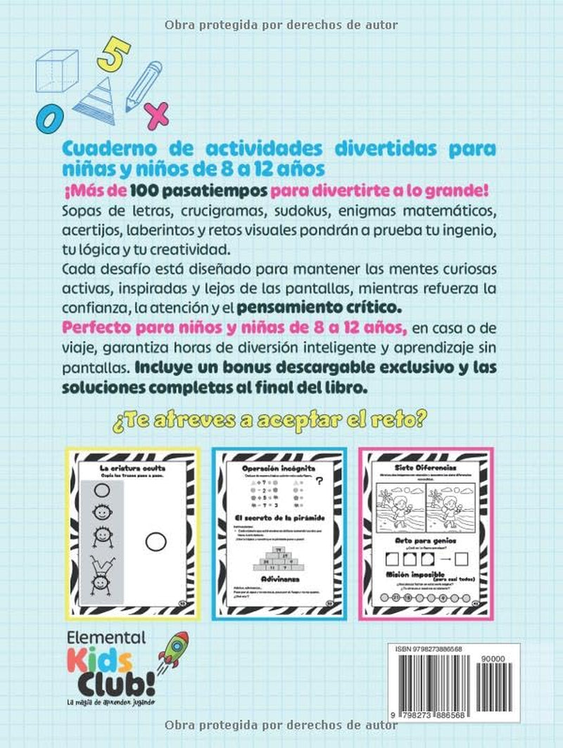 Cuaderno de Actividades Divertidas para niñas y niños de 8-12 años: Juegos y Pasatiempos Entretenidos y Educativos.