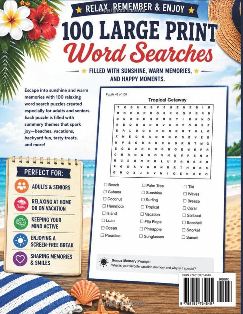 Summer Memories Word Search for Adults & Seniors: Large Print Word Puzzles for Relaxation, Happy Memories & Summer Escapes 100 Puzzles 2,000+ Words to Find (Memory Lane Puzzle Books)
