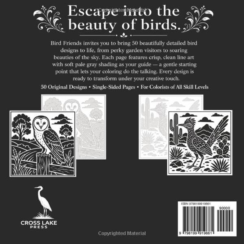Monochrome Coloring Book Bird Friends: Cover the Pale Gray Shading With Marker to Create Bold, Beautiful Art (One Color, Infinite Calm, Completely Yours)