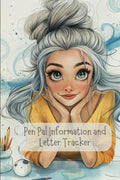 Pen Pal Information and Tracker - 6x9 - 102 Pages - Whimsical Grey/Gray Haired Woman/Lady
