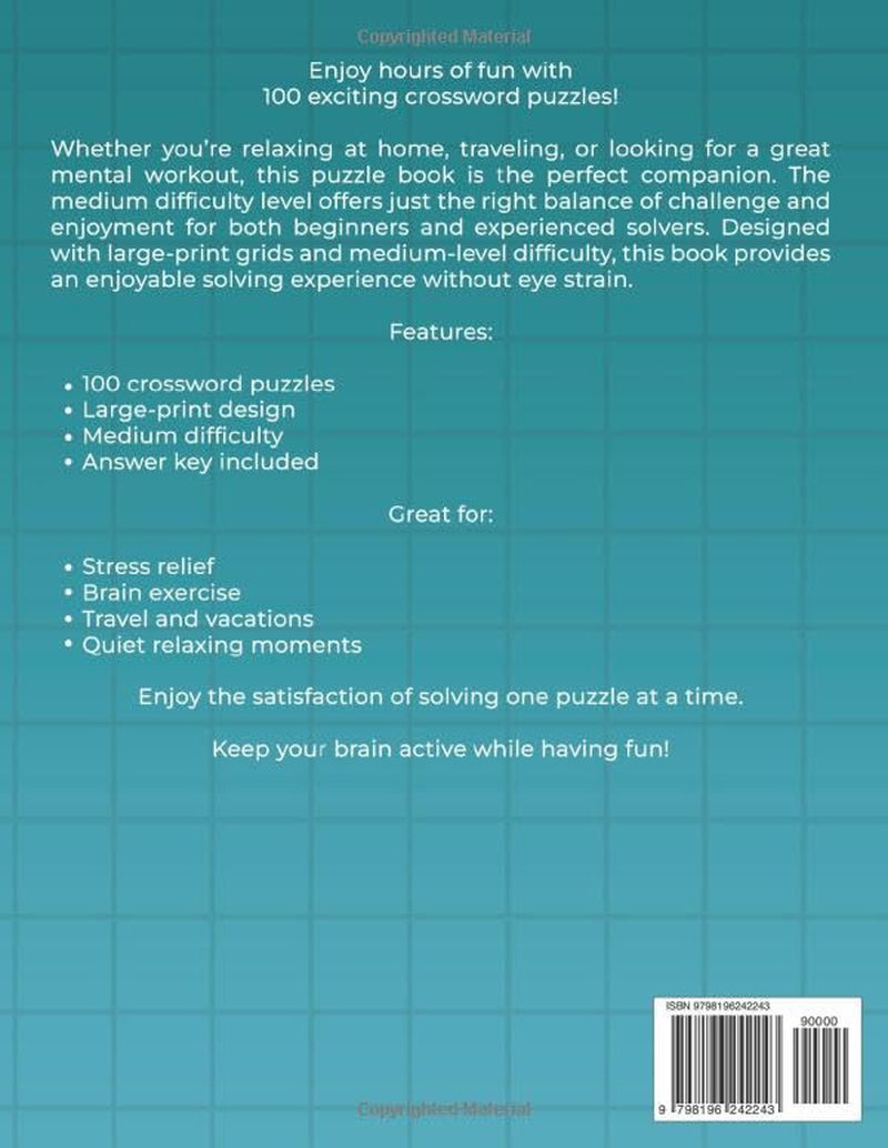 Crossword Puzzle Book for Adults: 100 Medium Difficulty Puzzles with Large Print and Solutions