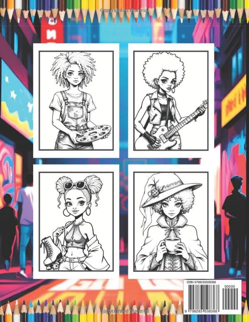 Cool Fashion Anime Black Girls Coloring Book Gift for Adult Women Girls Teens Young Kids Youth 50 Pages One Sided Manga Anime Girls Coloring Activity ... Anime Girls Coloring Book for Anime Lovers