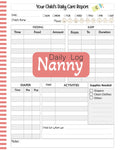 Nanny Daily Log Book: Baby and Toddler Logbook Tracker for Nanny
