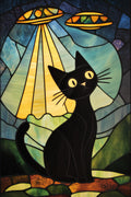 Stained Glass Black Cat and UFOs Notebook: Worried Scared Cat with Alien Spaceships Scifi Notepad Gift Journal for Lovers of Cats and Aliens | Science ... Cuteness | 6x9" with 120 College Ruled Pages