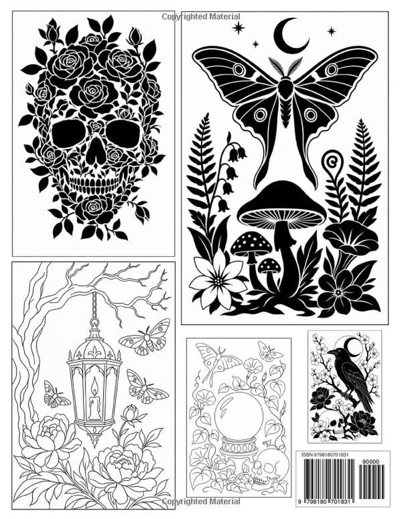 Dark Botanicals Monochrome Coloring Book for Adults: 2-in-1 Guided & Freestyle One Color Coloring Pages with 50 Gothic Flowers, Moths, Skulls, Mushrooms & Moonlit Gardens (One Color Escapes)