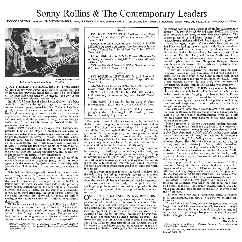 Sonny Rollins and the Contemporary Leaders Contemporary Records Acoustic Sounds Series