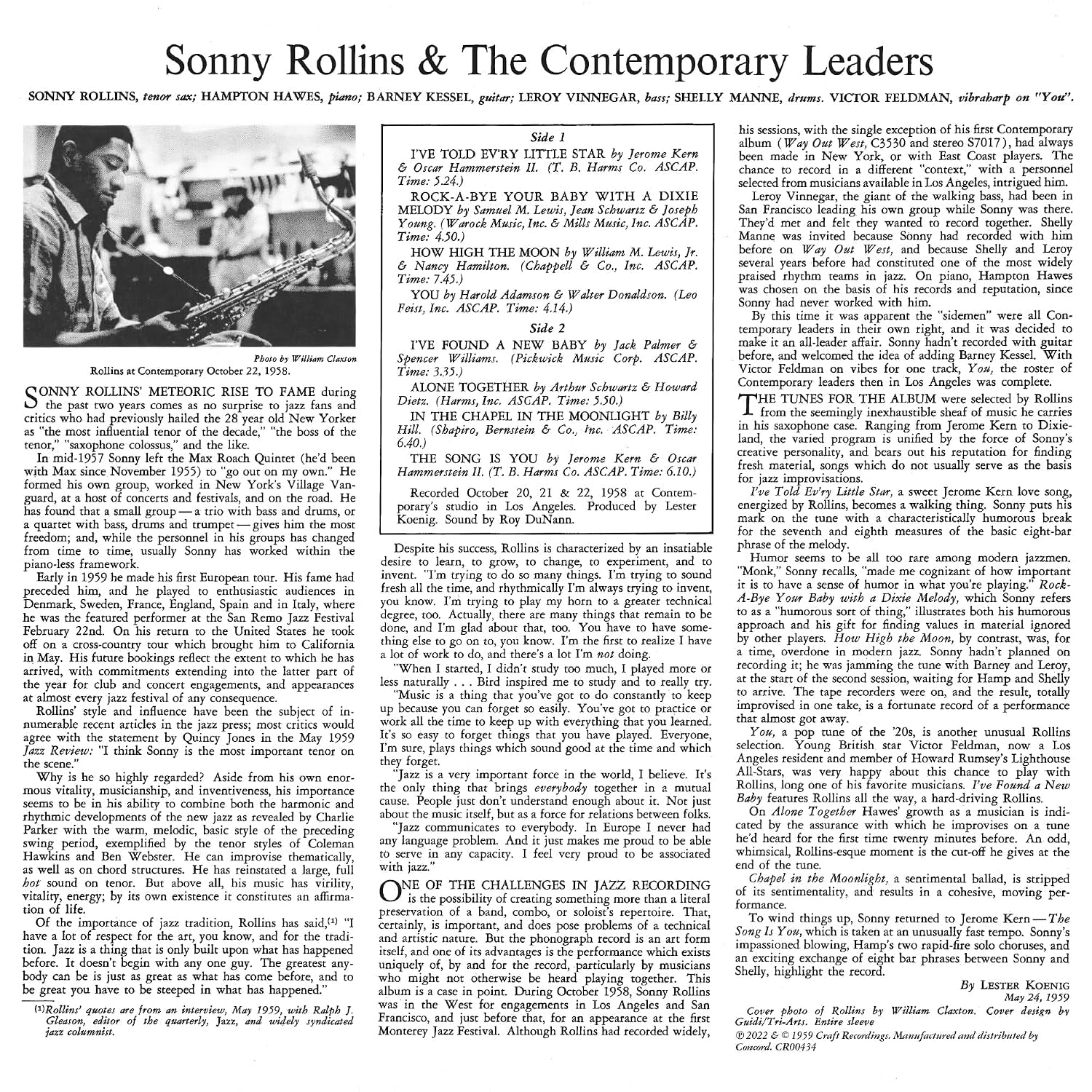 Sonny Rollins and the Contemporary Leaders Contemporary Records Acoustic Sounds Series