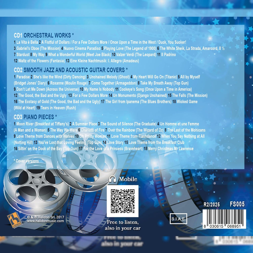 3CD 50 Songs Film Music, Orchestral Works, Jazz Guitar, piano Pieces, Titanic, La Vita è Bella, Moulin Rouge