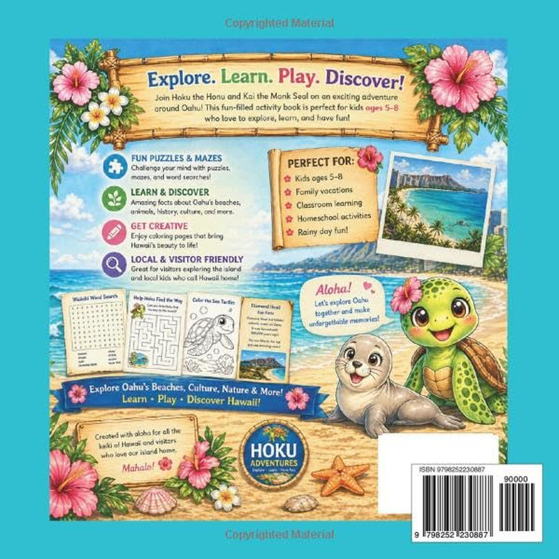 Hoku the Honu’s Oahu Adventure: A Hawaii Travel Activity Book for Kids Ages 5–8 | Puzzles, Coloring, Mazes, and Island Adventures