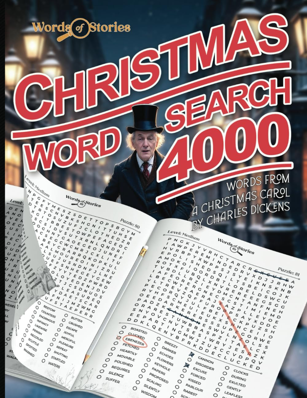 Christmas Word Search Book for Adults – 4000 words to find one by one: 100+ Large Print words search puzzles from Dickens's A Christmas Carol novel
