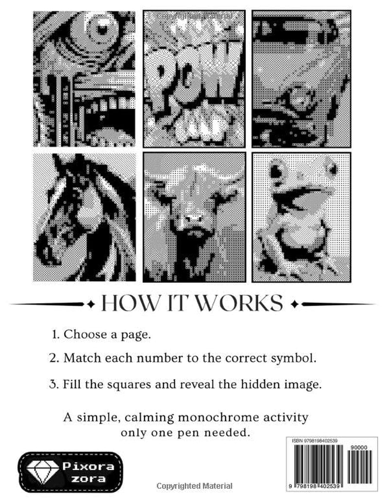 100 Monochrome Mystery Color by Number: A One Color Monochrome Coloring Book for Adults — Black and White Puzzle Designs for Relaxation (Stress Relief Color by Number For Adults)