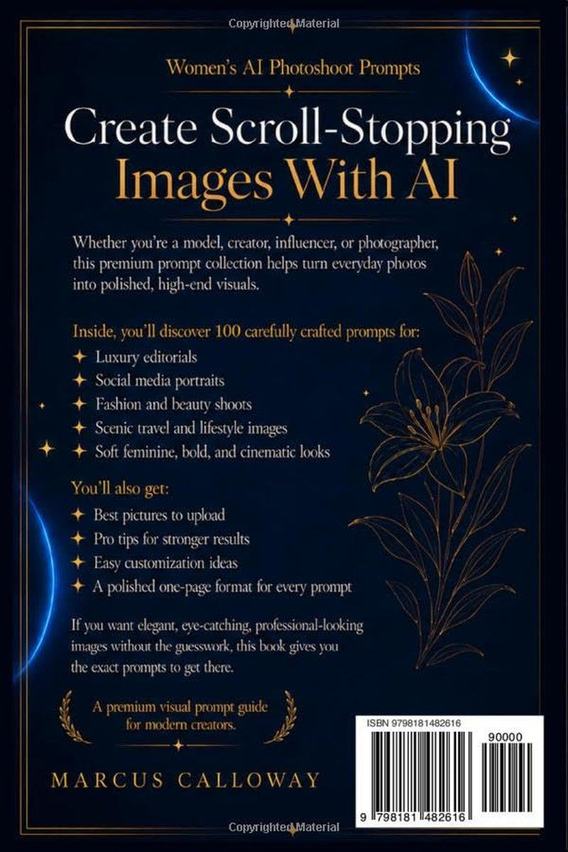 Womens AI Photoshoot Prompts: For Models, Social Media, Fashion, & Scenery (Ai Prompting Guide)