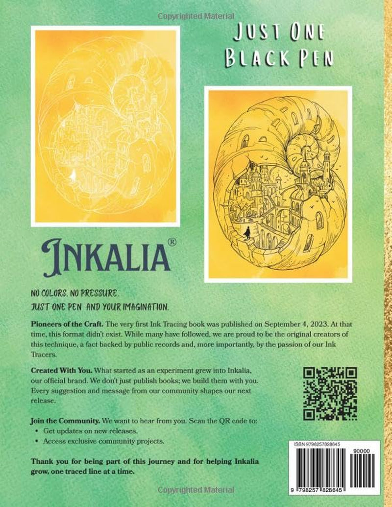 Inkalia Ink Tracing Classic Vol. 2 - Fantasy Cities & Architectural Worlds. A Reverse Coloring Experience. Just Need One Black Pen: Follow the White ... All Ages (Inkalia Hidden Cities Ink Tracing)