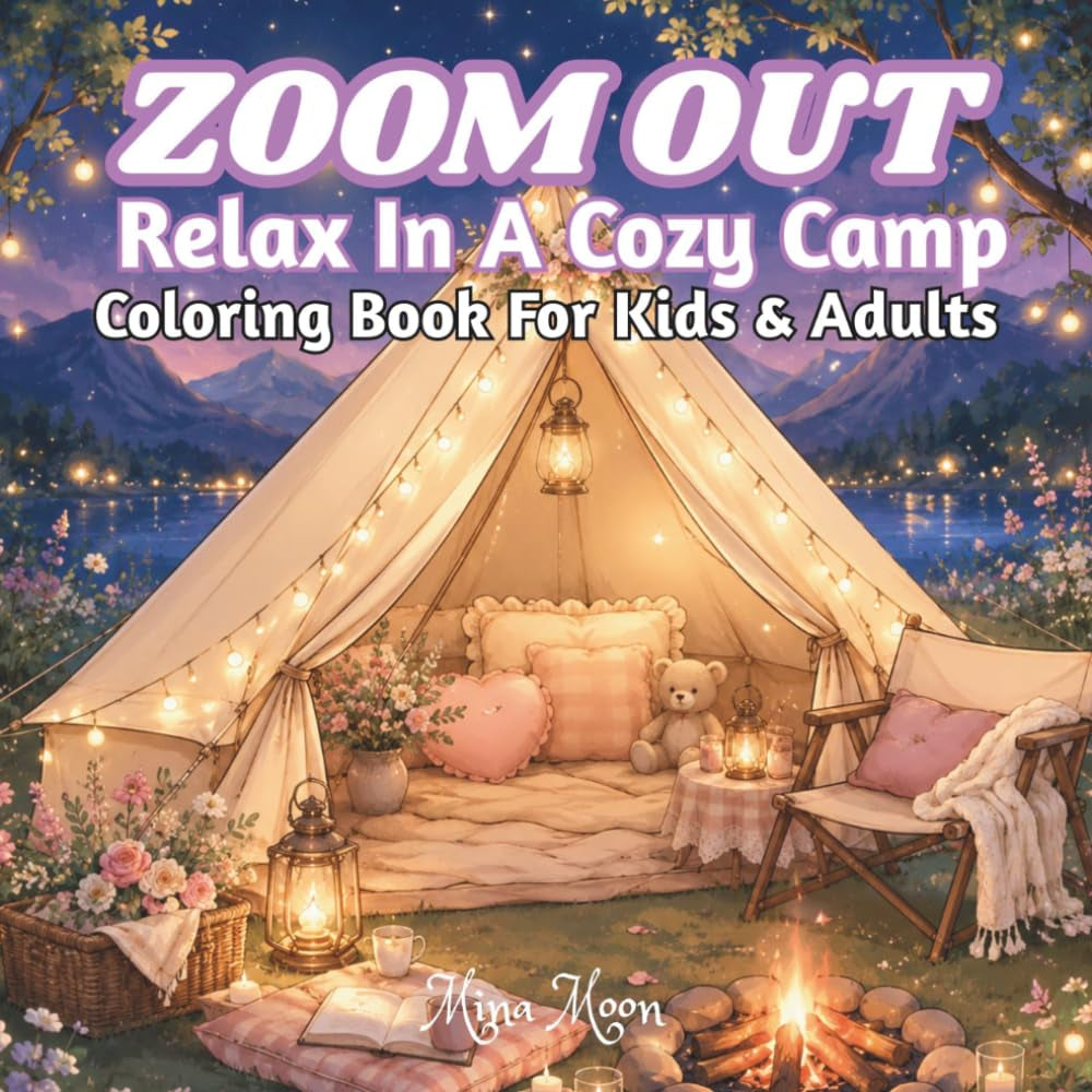 ZOOM OUT Relax in a Cozy Camp: Coloring Book For Kids & Adults | Cute and Easy Cozy Camping Coloring Pages for Relaxation, Stress Relief, and Creative Fun